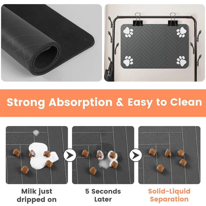 Pet Feeding mat with Waterproof Rubber Backing, Quick Dry Water Mat for Dog/Cat