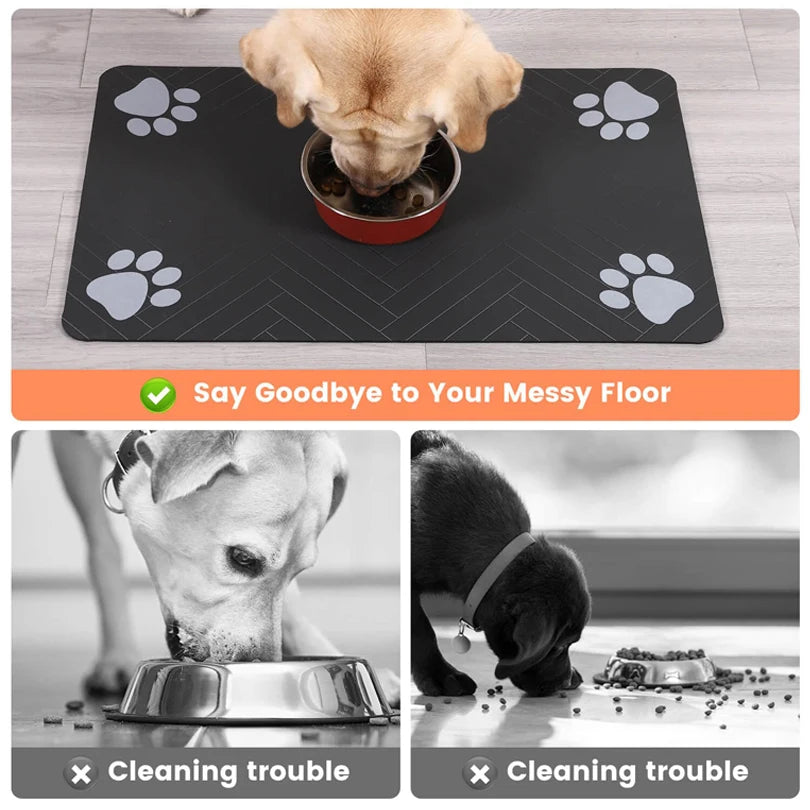 Pet Feeding mat with Waterproof Rubber Backing, Quick Dry Water Mat for Dog/Cat