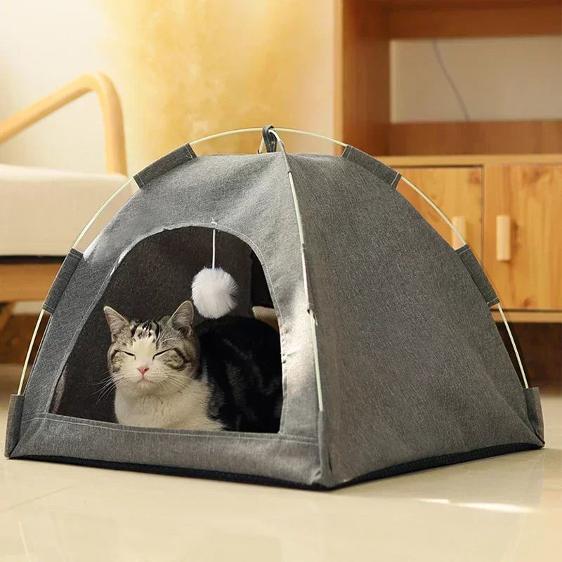 Pet Tent Bed Removable Cat Sofa Basket Canvas Semi-enclosed Cat House Dog Cave