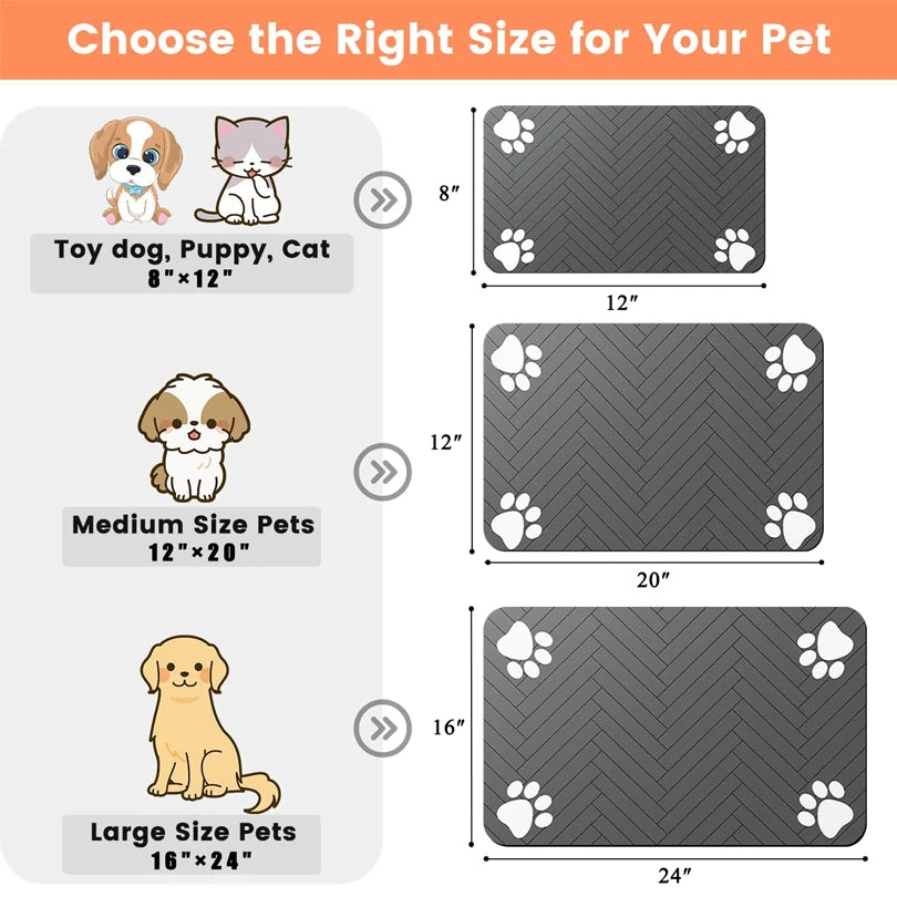 Pet Feeding mat with Waterproof Rubber Backing, Quick Dry Water Mat for Dog/Cat