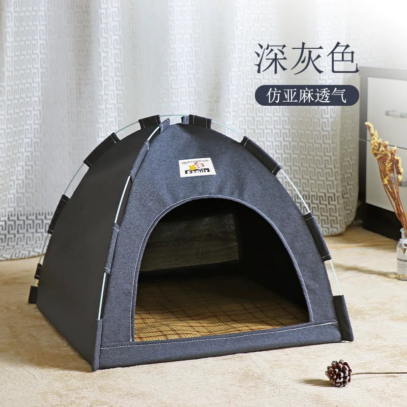 Pet Tent Bed Removable Cat Sofa Basket Canvas Semi-enclosed Cat House Dog Cave