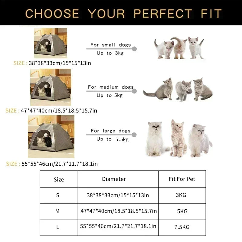Pet Tent Bed Removable Cat Sofa Basket Canvas Semi-enclosed Cat House Dog Cave