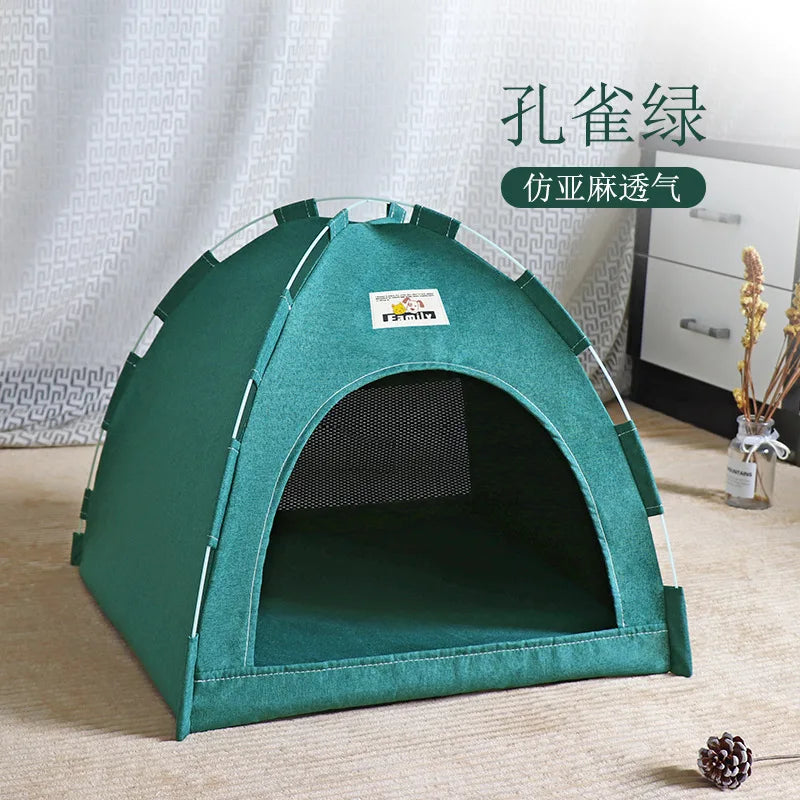 Pet Tent Bed Removable Cat Sofa Basket Canvas Semi-enclosed Cat House Dog Cave