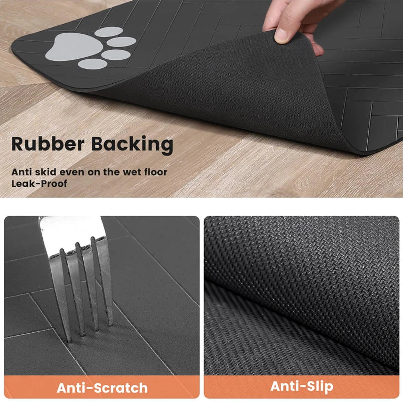 Pet Feeding mat with Waterproof Rubber Backing, Quick Dry Water Mat for Dog/Cat