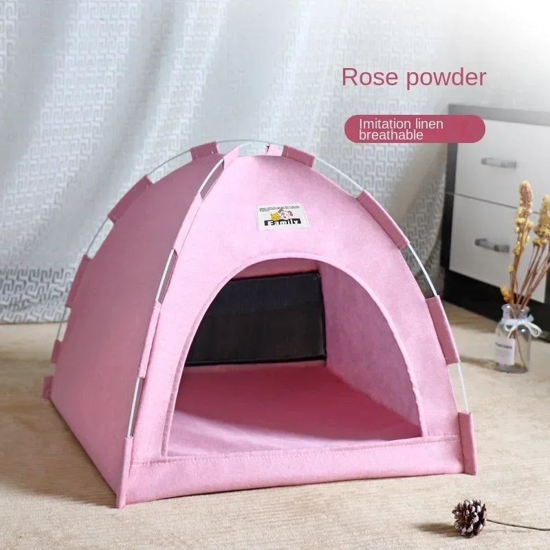 Pet Tent Bed Removable Cat Sofa Basket Canvas Semi-enclosed Cat House Dog Cave
