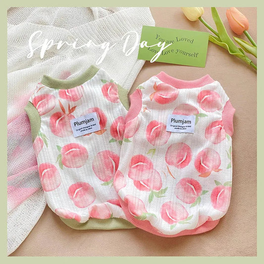 Cute Pet Peach Printed Tank Top Spring/Summer Top Bottom Coat