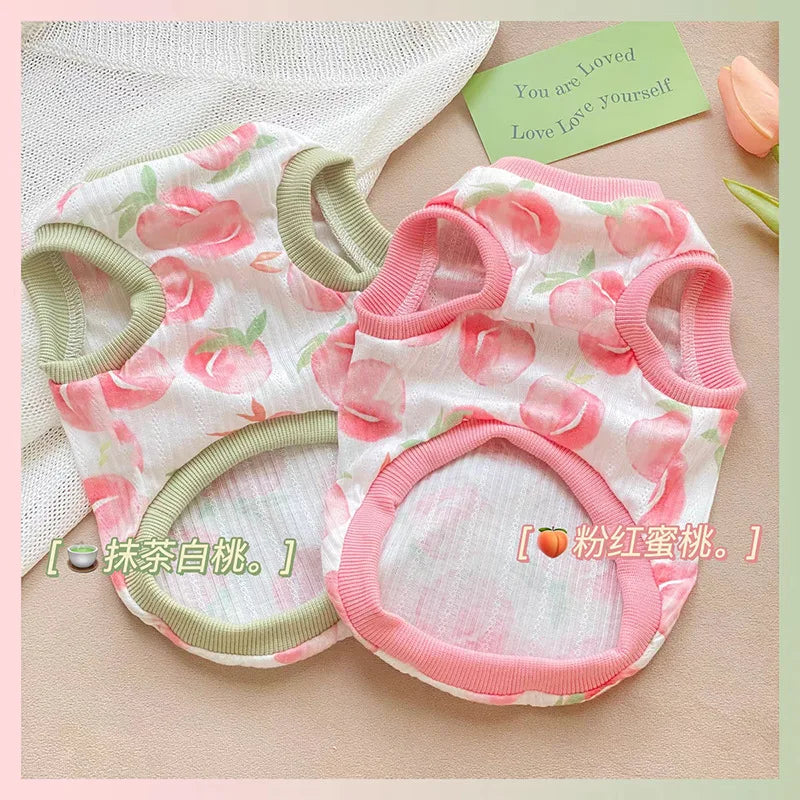 Cute Pet Peach Printed Tank Top Spring/Summer Top Bottom Coat