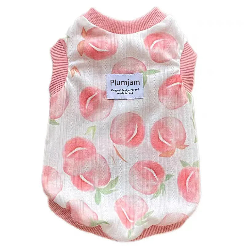 Cute Pet Peach Printed Tank Top Spring/Summer Top Bottom Coat