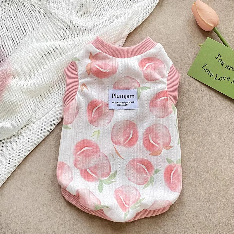 Cute Pet Peach Printed Tank Top Spring/Summer Top Bottom Coat