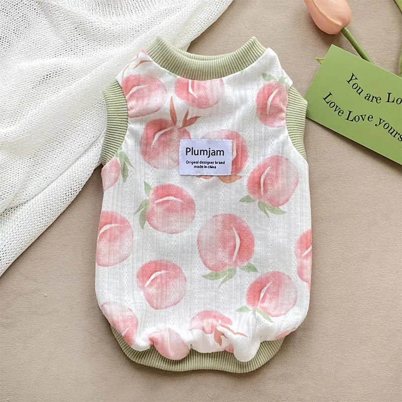 Cute Pet Peach Printed Tank Top Spring/Summer Top Bottom Coat