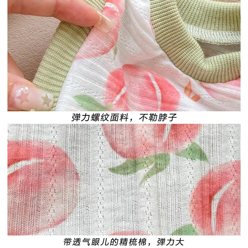 Cute Pet Peach Printed Tank Top Spring/Summer Top Bottom Coat