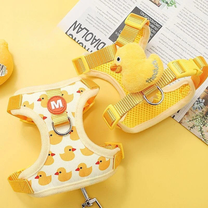 Adjustable Puppy Collar Strap Cartoon Duck Dog Harness and Leash Set