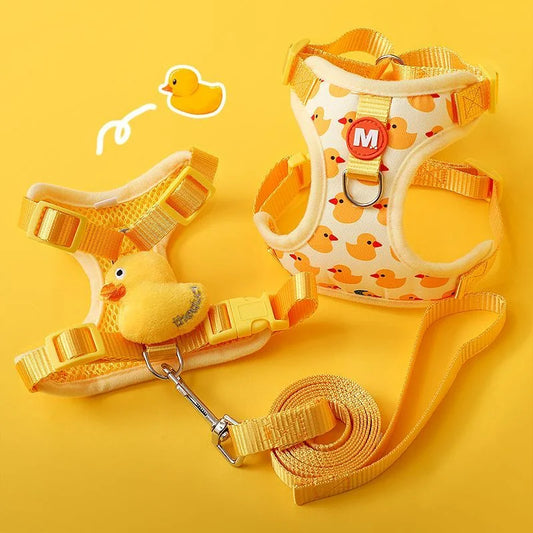 Adjustable Puppy Collar Strap Cartoon Duck Dog Harness and Leash Set