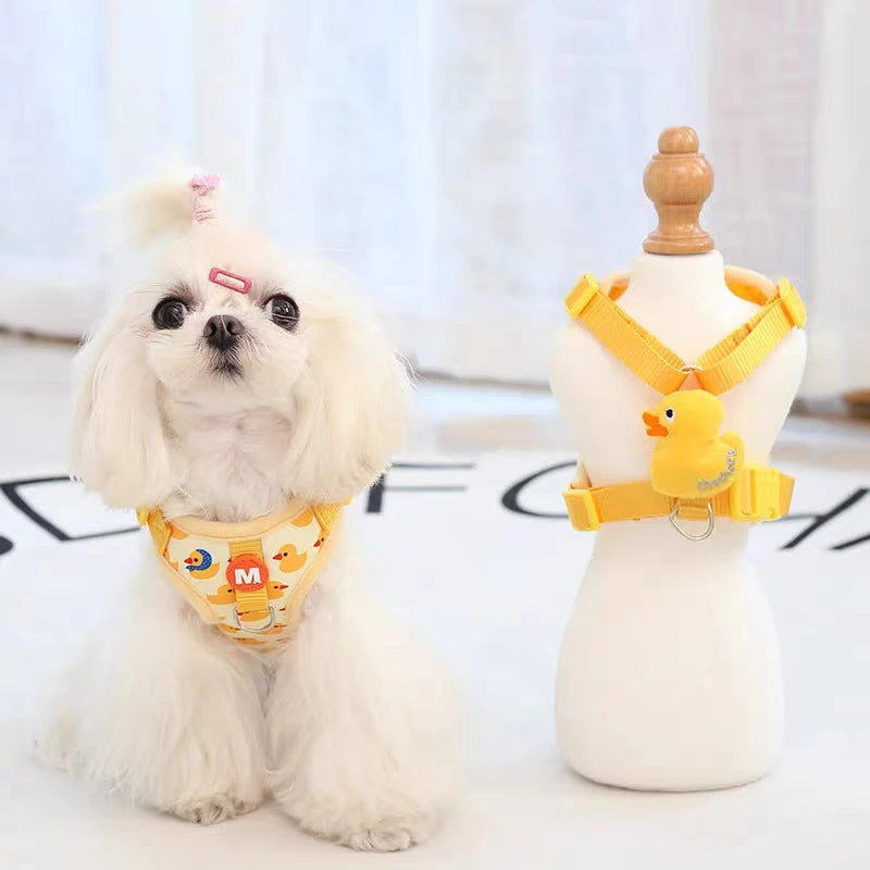 Adjustable Puppy Collar Strap Cartoon Duck Dog Harness and Leash Set