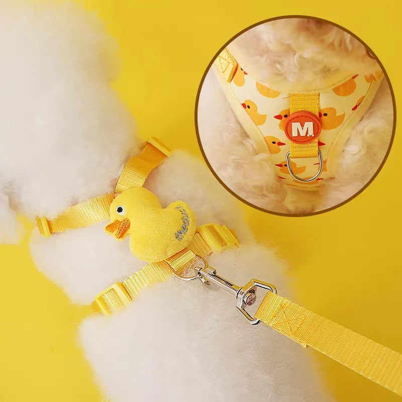 Adjustable Puppy Collar Strap Cartoon Duck Dog Harness and Leash Set